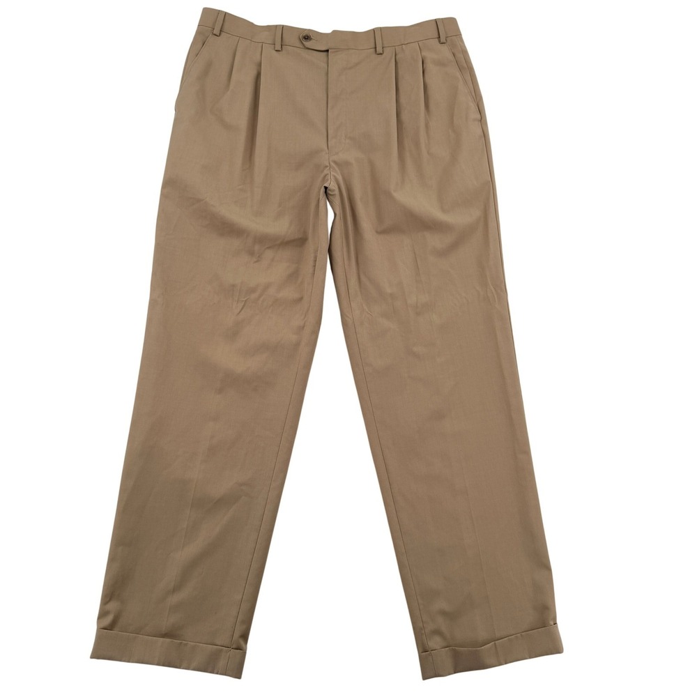 Lauren Ralph Lauren Tan Pleated Cuffed Dress Pants Khaki Trousers Mens 38x32